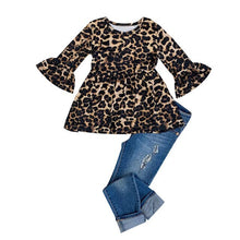 Load image into Gallery viewer, Toddler Baby Kids Girls Leopard Print T-shirt Tops Jeans Pant Trousers Set kids boutique clothes baby thanksgiving outfits cloth