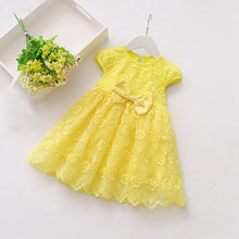 Load image into Gallery viewer, Summer Casual Baby Girls Short Sleeve Dress With Bowknot Design Kids Toddler Pageant Princess Mesh Sundress