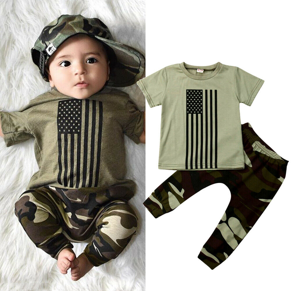 Toddler Infant Baby Boys 0-3Y Clothes Sets Tops T-Shirt Camo Long Pants Outfits Sunsuit