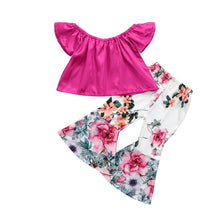 Load image into Gallery viewer, Off Shoulder Top with Bell Bottom Floral Leggings
