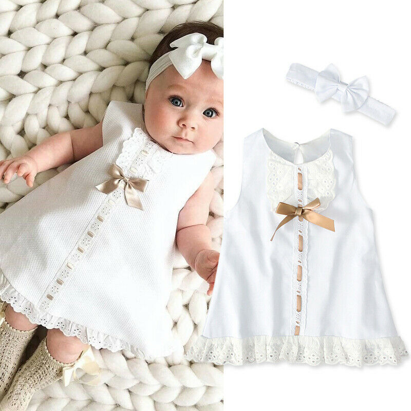 Summer Newborn Infant Baby Girl White Princess Lace Sleeveless Romper Dress Clothes Outfit Fashion Set