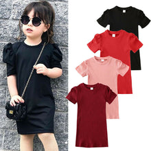 Load image into Gallery viewer, Pudcoco 2020 Toddler Kids Baby Girls Dress 4 Colors Puff Sleeve Solid Straight Casual Knitted Dress Top Outfit 1-6Y

