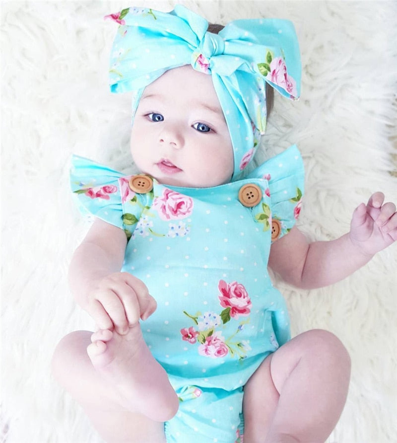 2pcs/Set Girl Baby Rompers With Headband
