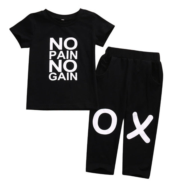 Pudcoco Boy Clothes 1Y-6Y Toddler Kids Baby Boy Outfits Clothes No pain no gain T-shirt Top+Pants 2pcs Set