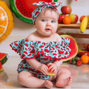Watermelon Print Ruffle Outfit with Headband
