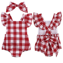 Load image into Gallery viewer, Plaid Baby Ruffled Romper with Headband
