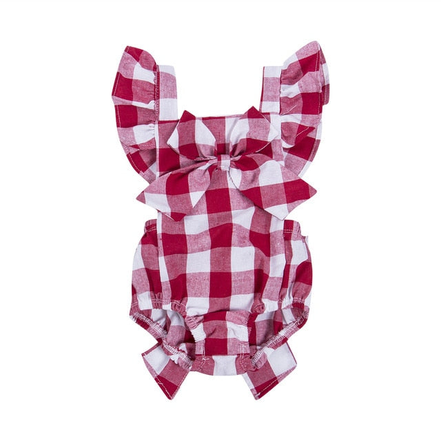 Plaid Baby Ruffled Romper with Headband