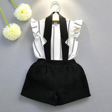 Load image into Gallery viewer, Newborn Baby Girls Ruffles Romper Outfits Clothes Chiffon Vertical Stripe Short Sleeve Set Children&#39;s Clothes Set
