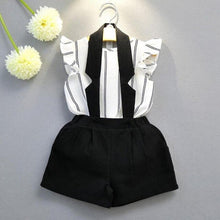 Load image into Gallery viewer, Newborn Baby Girls Ruffles Romper Outfits Clothes Chiffon Vertical Stripe Short Sleeve Set Children&#39;s Clothes Set
